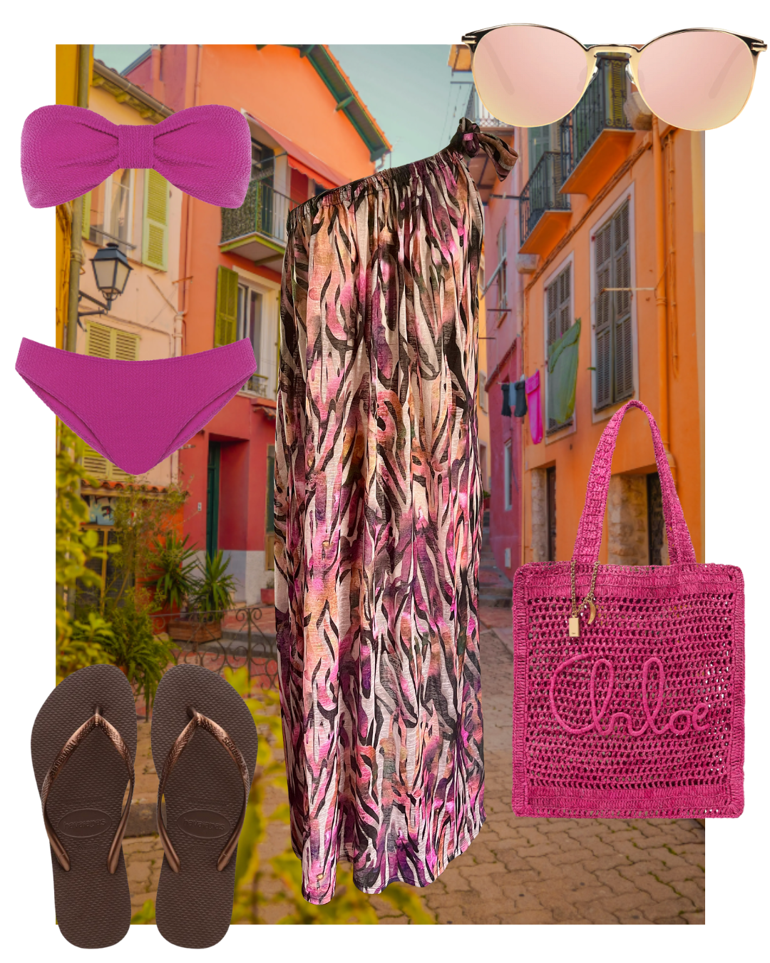 Athena One-Shoulder Dress in Coral Print Shorebirds