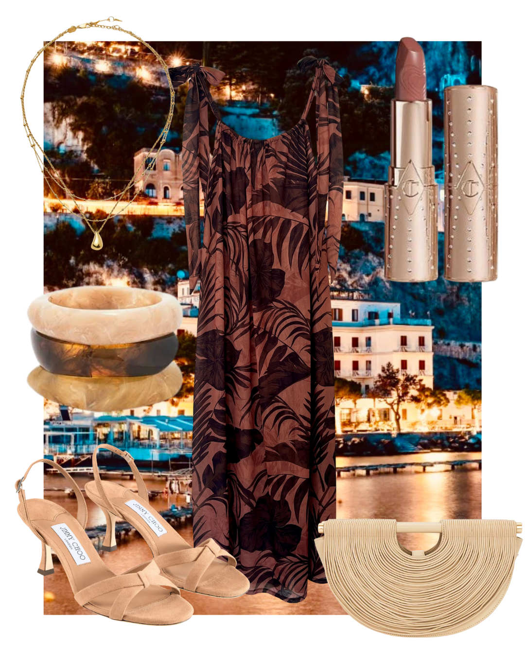 Iris Tie Shoulder Dress in Palm Print Shorebirds