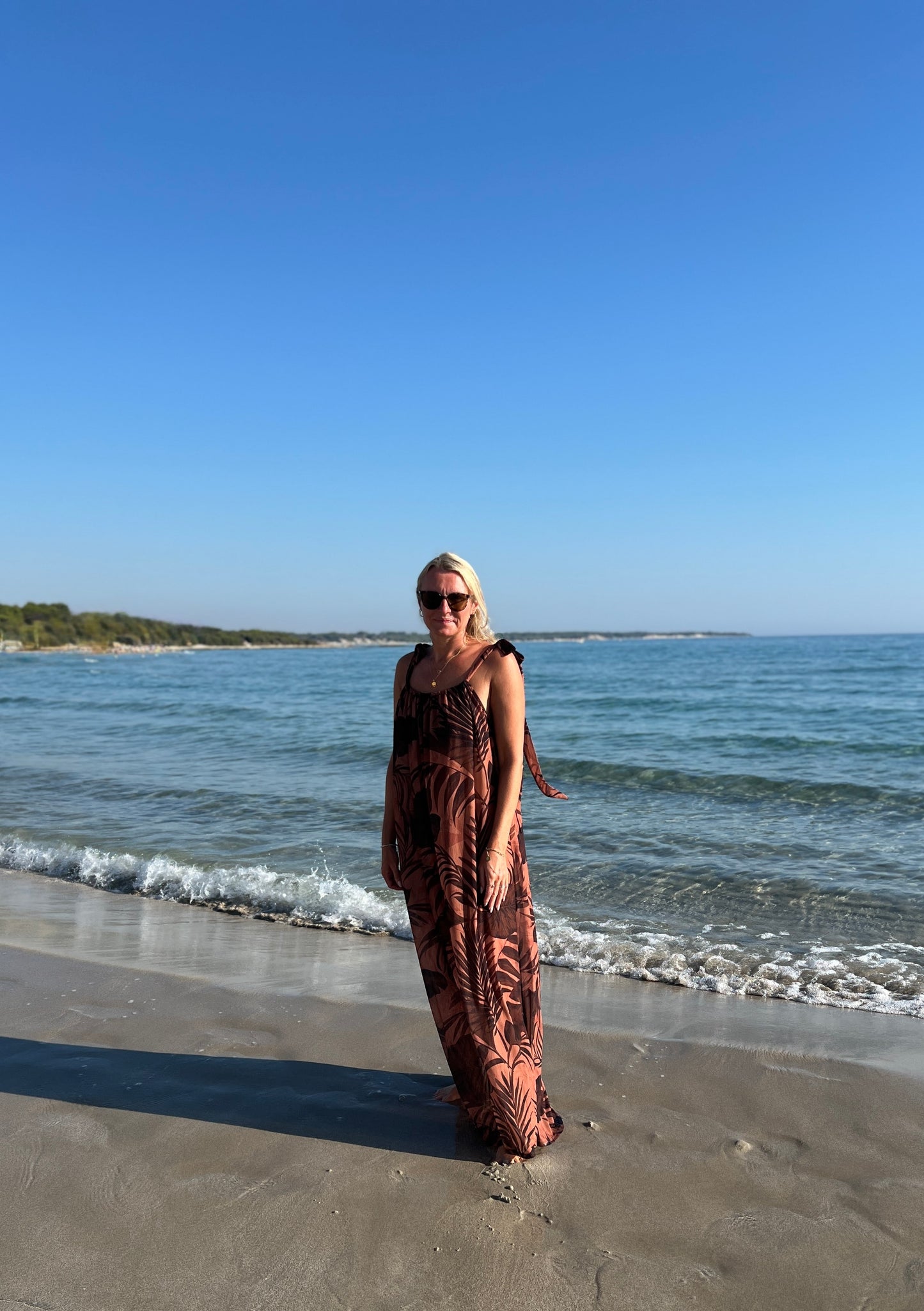 Iris Tie Shoulder Dress - Palm Print Shorebirds