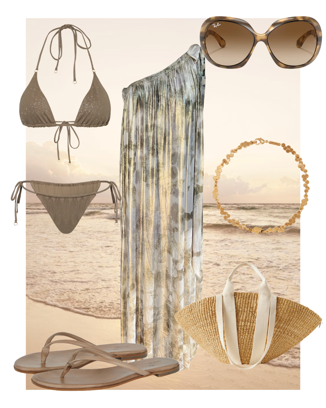 Athena One Shoulder Dress in Gold Metallic Shorebirds