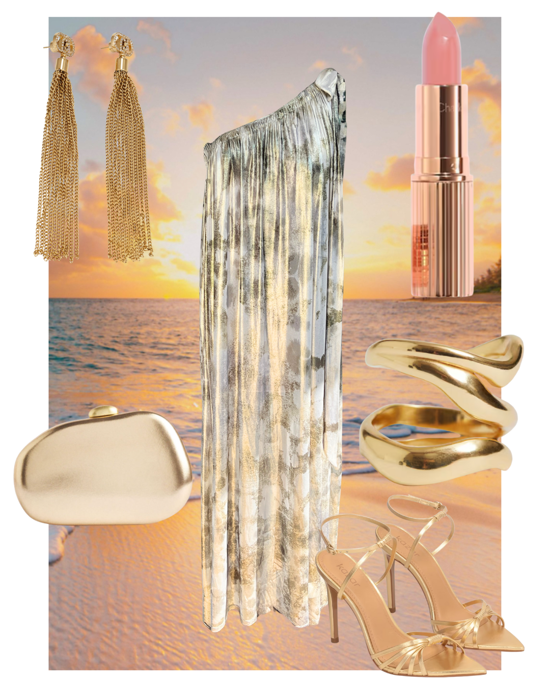 Athena One Shoulder Dress in Gold Metallic Shorebirds