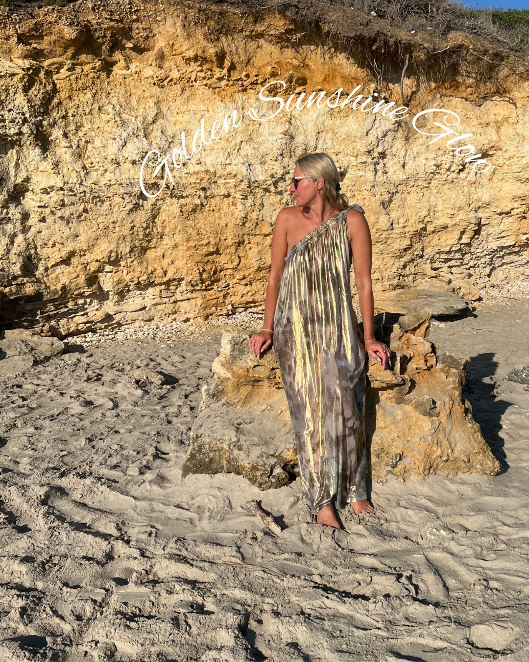 Athena One Shoulder Gold Metallic Dress Shorebirds