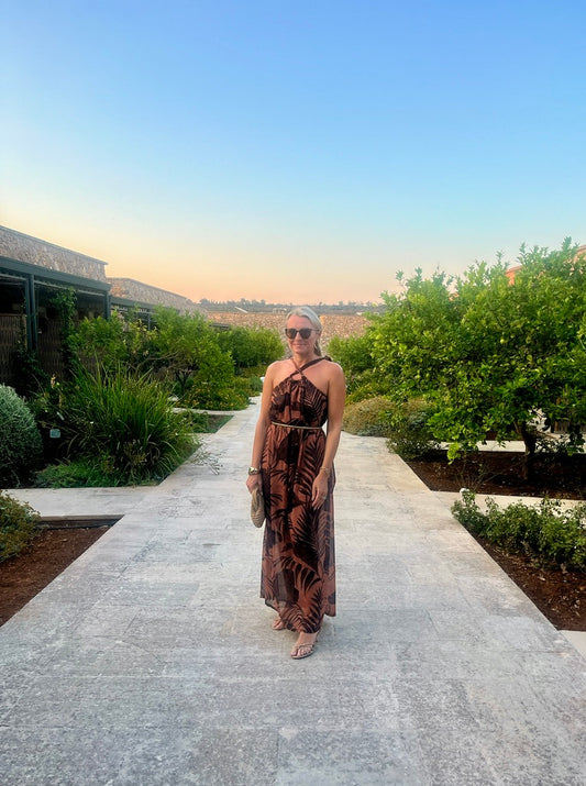 Iris Tie Shoulder Dress - Palm Print Shorebirds