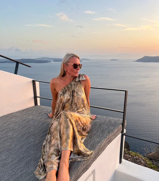 Athena One Shoulder Gold Metallic Dress Shorebirds