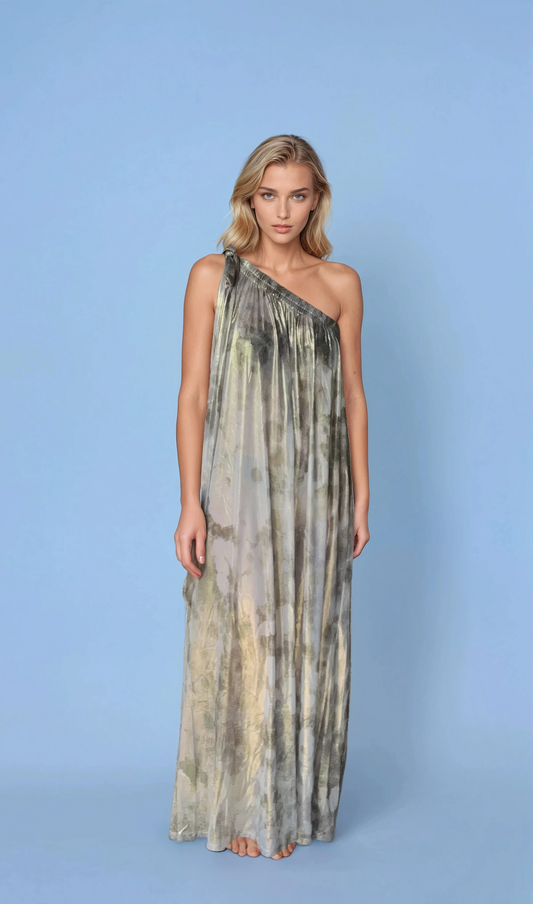 Athena One Shoulder Dress in Gold Metallic
